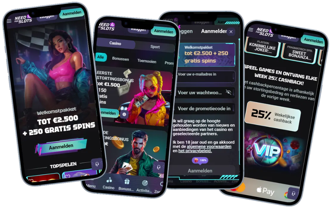 NeedForSlots Casino mobiele versie met welkomstbonus, registratieformulier en promoties